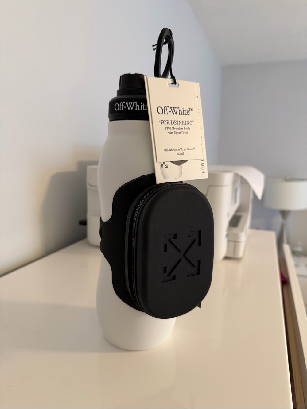 Off-White White and Black Silicone Pouch Water Bottle